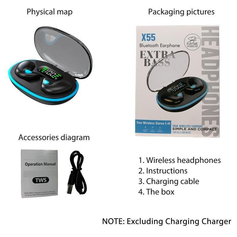 Good Sound Quality In-Ear Design Wireless Earphones, Bluetooth Earphones with Digital Display, Noise Canceling Earphones for Sports, Games, Running Skateboarding, Skiing, Wireless Earphones