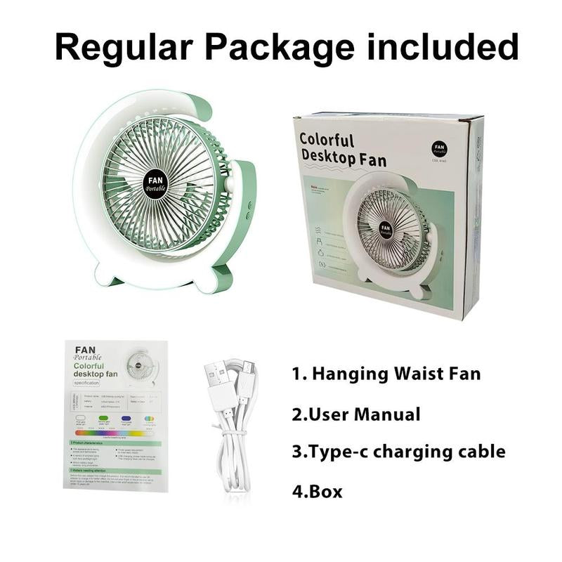 USB Rechargeable Desktop Fan, Multifunctional Desk Lamp Fan, Portable Mini Fan for Home Office Dormitory