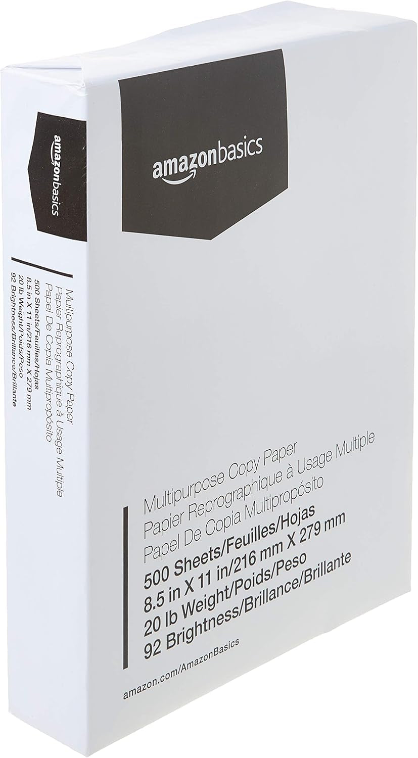 Multipurpose Copy Printer Paper, 8.5 X 11 Inches, 20 Lb, 1 Ream, 500 Sheets, 92 Bright, White