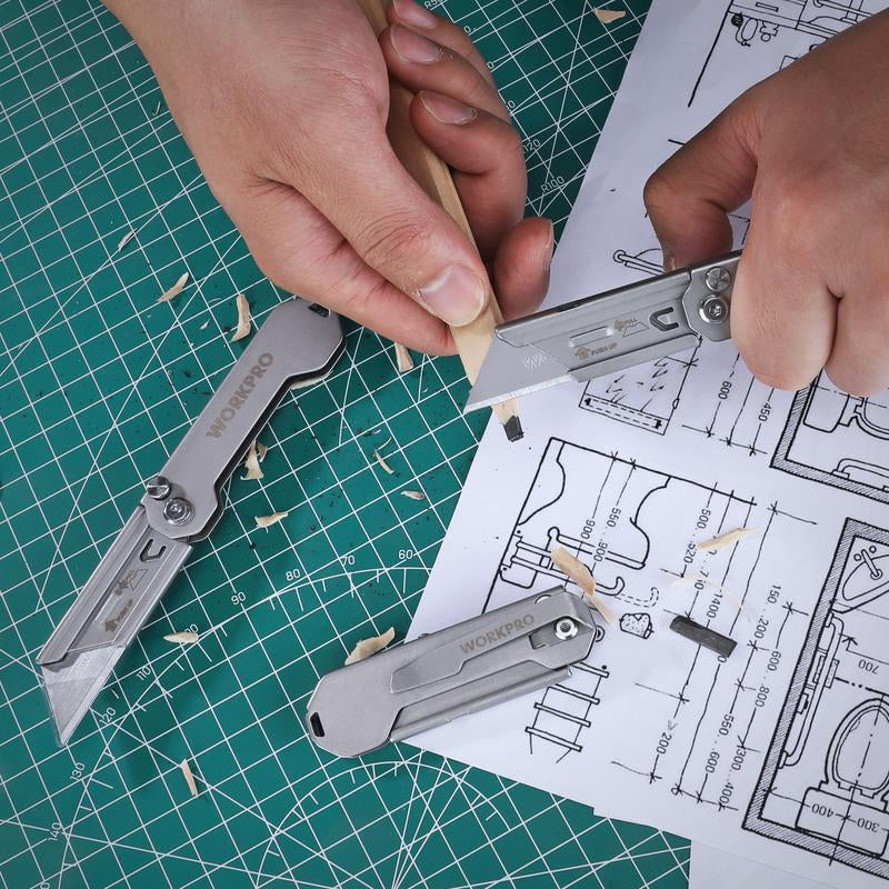 #Springtok WORKPRO 3-Pack Folding Utility Knife, Quick Change Blades Box Cutter, EDC Foldable Pocket Utility Knife Sets with Belt Clip