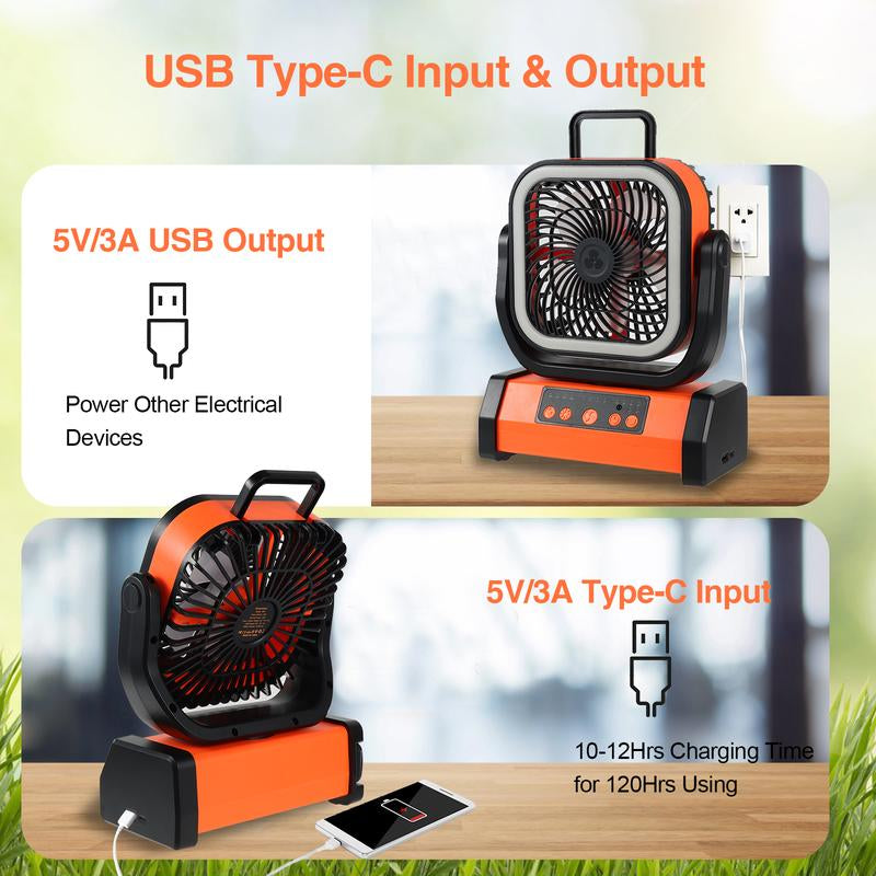 20000Mah Multifunction Portable Camping Fan with LED Light & Remote Control, Usb, Battery Fan, 4 Speeds, 360° Hook and Emergency Light for Rv/Tent