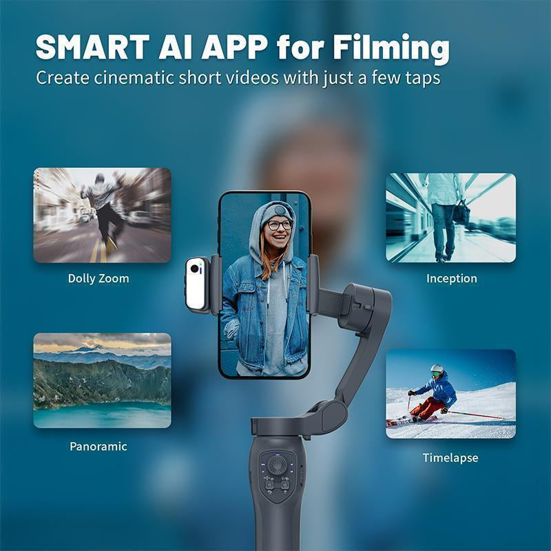 COMITOK Gimbal Stabalizer 3-Axis Handheld Phone Stabilizer for Smartphone with Fill Light, Active Rotating Automatic Face Tracking, Anti-Shake Shooting Desktop Stand for Video Recording, Tripod for Iphone & Android, Selfie Accessories Cellphone