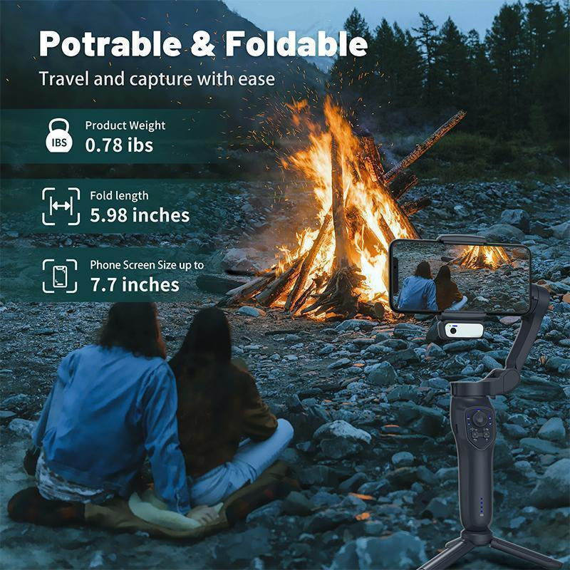 COMITOK Gimbal Stabalizer 3-Axis Handheld Phone Stabilizer for Smartphone with Fill Light, Active Rotating Automatic Face Tracking, Anti-Shake Shooting Desktop Stand for Video Recording, Tripod for Iphone & Android, Selfie Accessories Cellphone