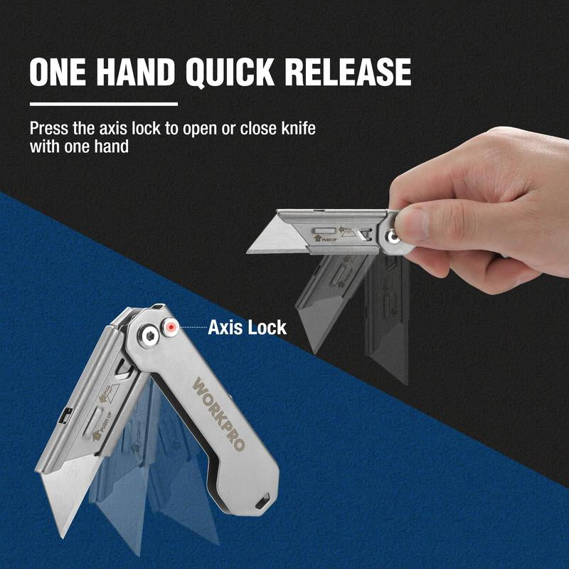 #Springtok WORKPRO 3-Pack Folding Utility Knife, Quick Change Blades Box Cutter, EDC Foldable Pocket Utility Knife Sets with Belt Clip
