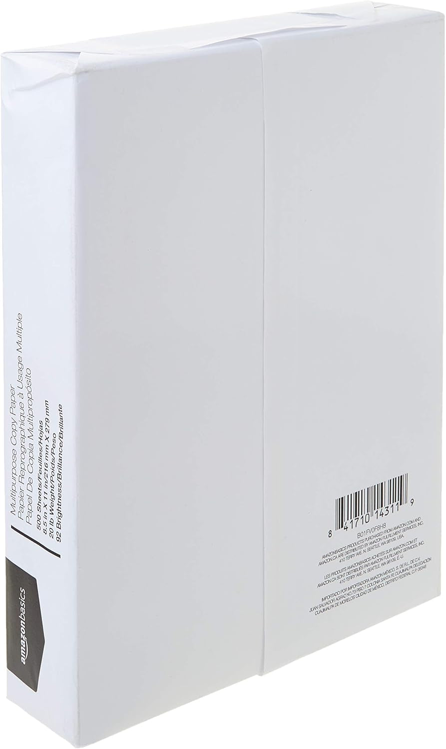 Multipurpose Copy Printer Paper, 8.5 X 11 Inches, 20 Lb, 1 Ream, 500 Sheets, 92 Bright, White