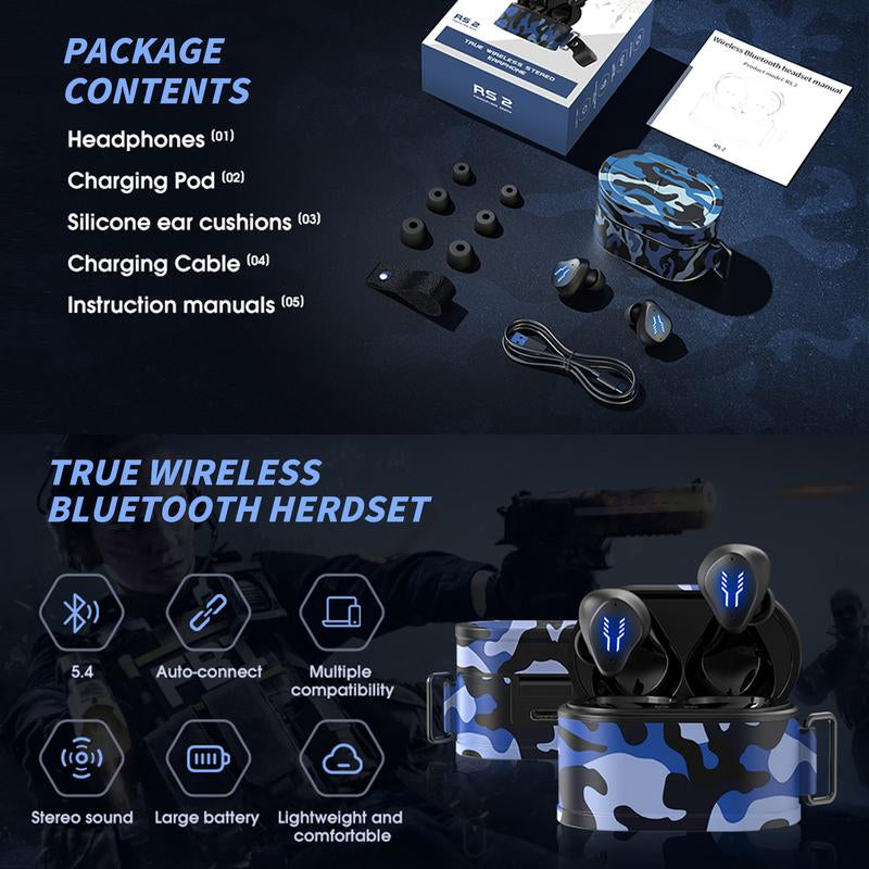 Mini Bluetooth Portable True Wireless Earbuds Modern Camo Audio Game Earphones Charging Case