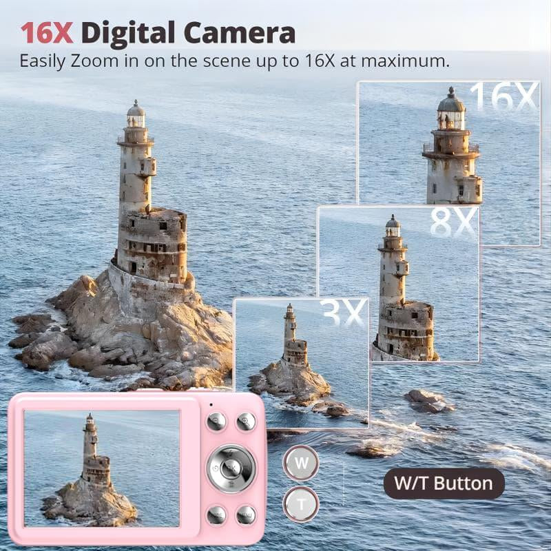 1080P Digital Camera with 32GB SD Card, 16X Optical Zoom, Portable Mini Camera, Point and Shoot Camera, Y2K Gifts