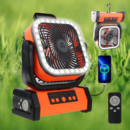 20000Mah Multifunction Portable Camping Fan with LED Light & Remote Control, Usb, Battery Fan, 4 Speeds, 360° Hook and Emergency Light for Rv/Tent