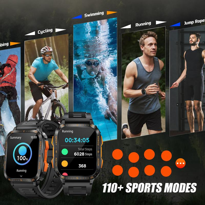 1.96" Big Screen Smart Watch for Men with LED Flashlight/Uv Light 3ATM Waterproof Smartwatch with Wireless Calling 100+ Sports Modes Pedometer Watch for Iphone Android Phones