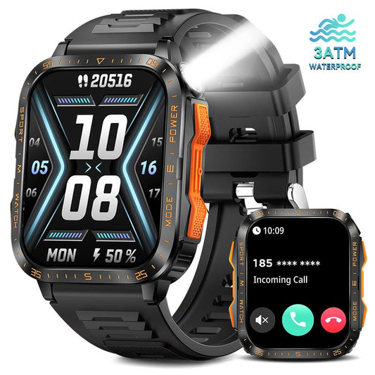 1.96" Big Screen Smart Watch for Men with LED Flashlight/Uv Light 3ATM Waterproof Smartwatch with Wireless Calling 100+ Sports Modes Pedometer Watch for Iphone Android Phones