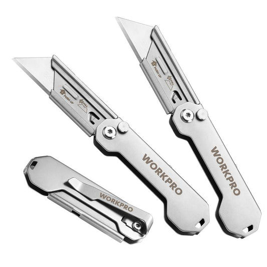 #Springtok WORKPRO 3-Pack Folding Utility Knife, Quick Change Blades Box Cutter, EDC Foldable Pocket Utility Knife Sets with Belt Clip