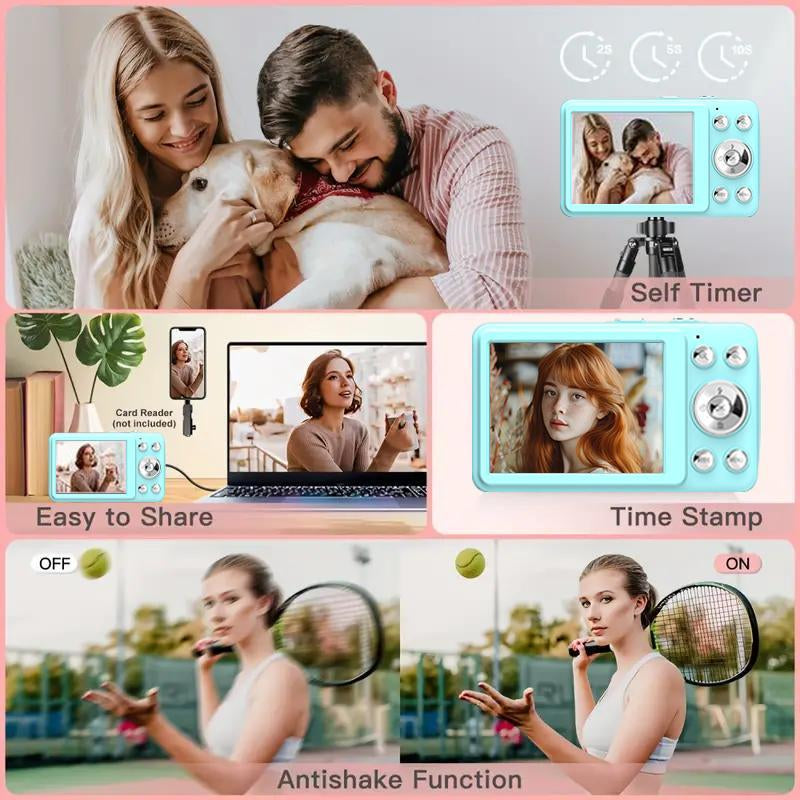 1080P Digital Camera with 32GB SD Card, 16X Optical Zoom, Portable Mini Camera, Point and Shoot Camera, Y2K Gifts